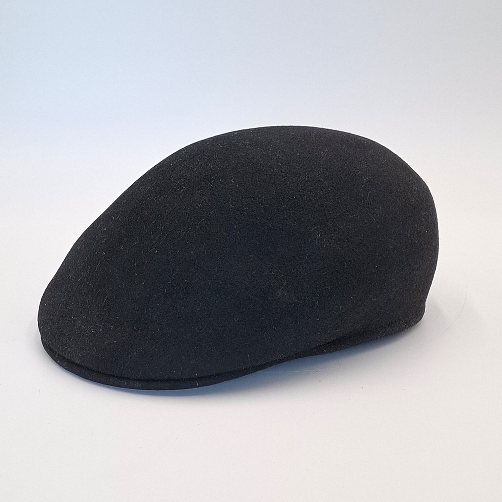 Vintage 1980s Kangol Carimac Black 100% Wool Flat Cap XL Made in England